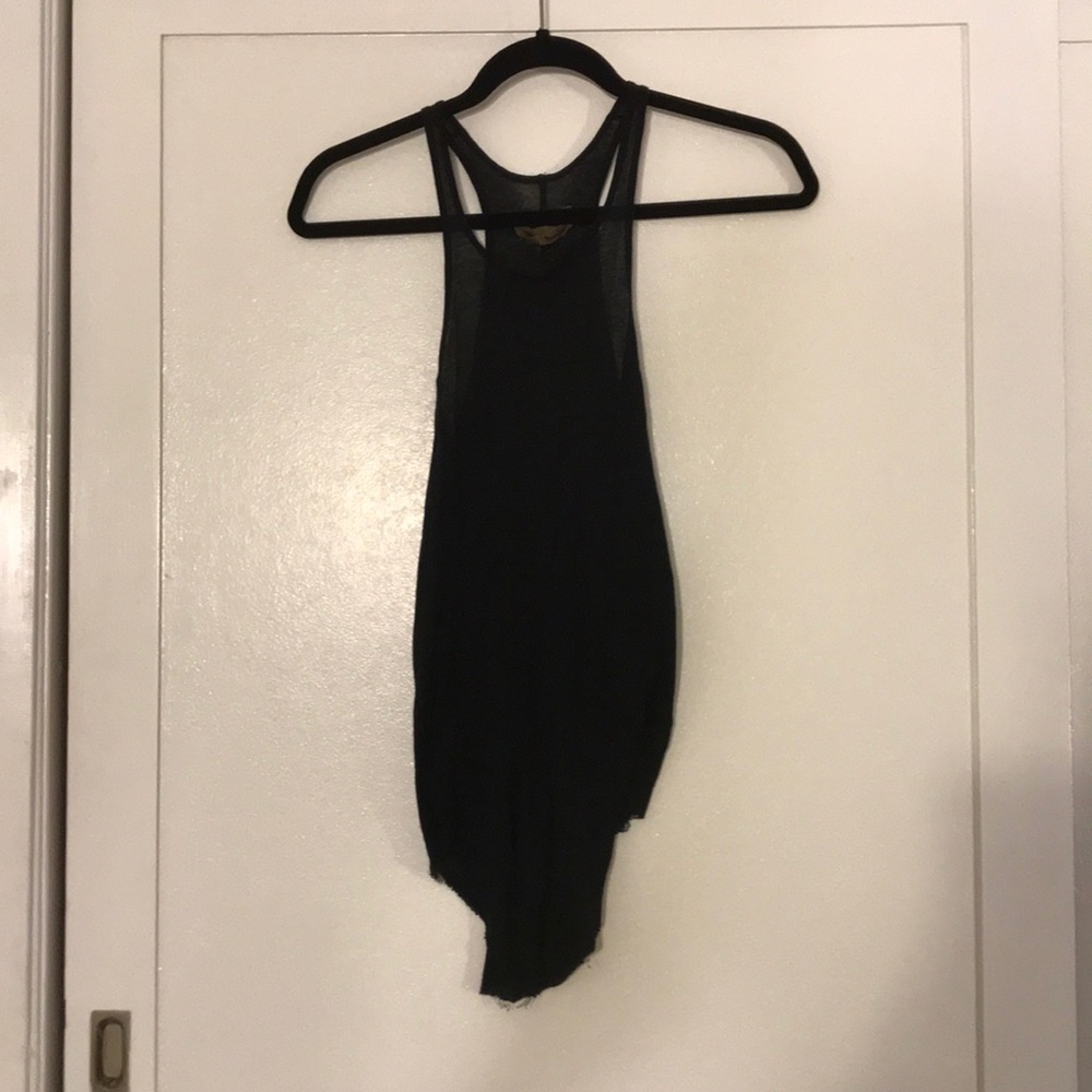 Misc. designer sheer black tank top with raw hem